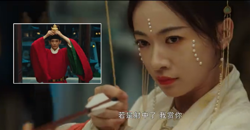 Uyển Nhi công chúa làm khó Khương Lê, yêu cầu cô bắn tên vào chiếc bình rượu trên đầu Thẩm Ngọc Dung.