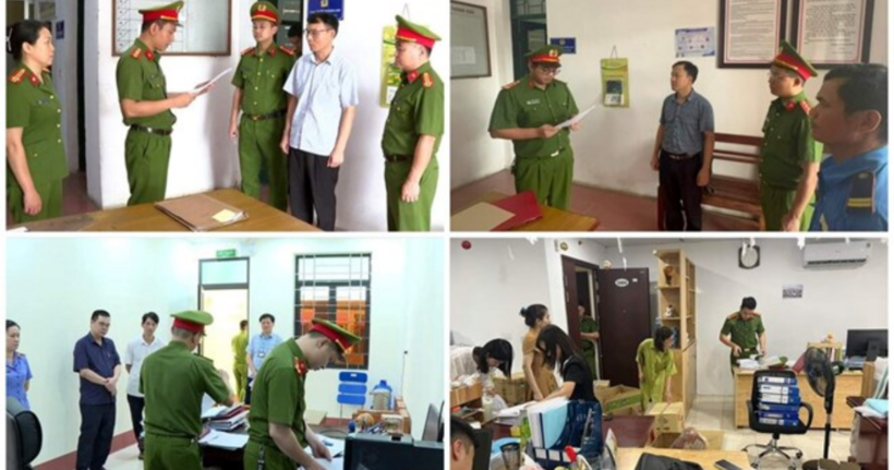 Hàng loạt bị can bị khởi tố, thu giữ nhiều hồ sơ tài liệu liên quan. (Ảnh: Công an tỉnh Phú Thọ).