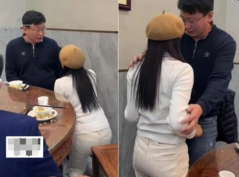 Người bố vội vàng đỡ con dâu tương lai dậy, tỏ ý có chuyện gì thì từ từ bàn bạc. Ảnh: Sina.