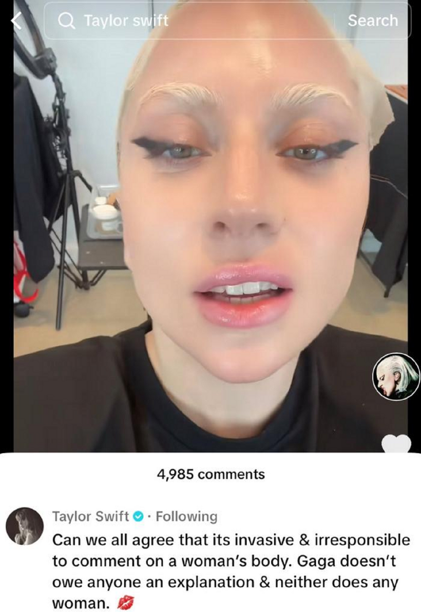 Taylor Swift để lại bình luận dưới video của Lady Gaga.