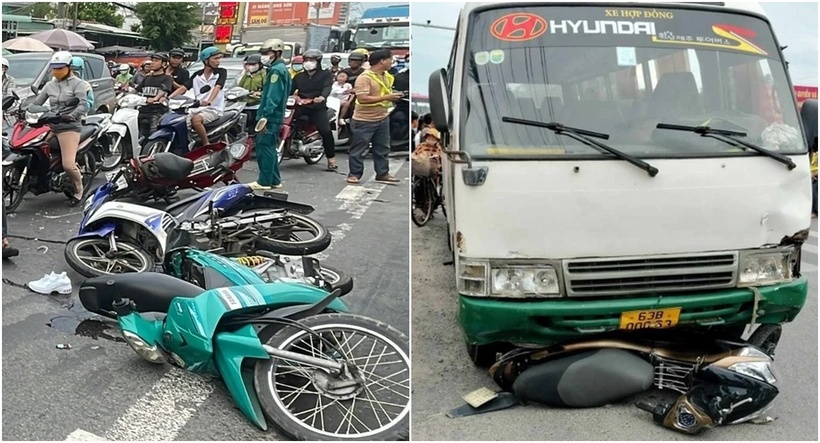 Vụ tai nạn làm hai người tử vong, 8 xe máy hư hỏng.