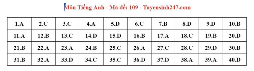 Đáp án gợi ý môn Tiếng Anh lớp 10 tại Hà Nội năm 2024.