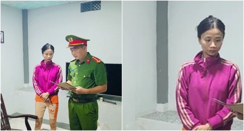Công an tỉnh Lai Châu tống đạt các quyết định tố tụng đối với Lê Thị Anh. (Ảnh: Công an)
