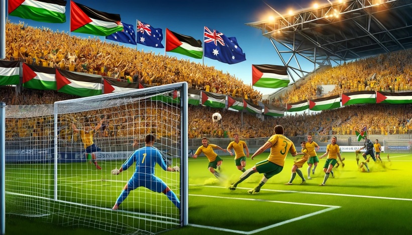Kommentieren Sie das Spiel zwischen Australien und Palästina am 11. Juni 2024 um 19:10 Uhr.  Illustration