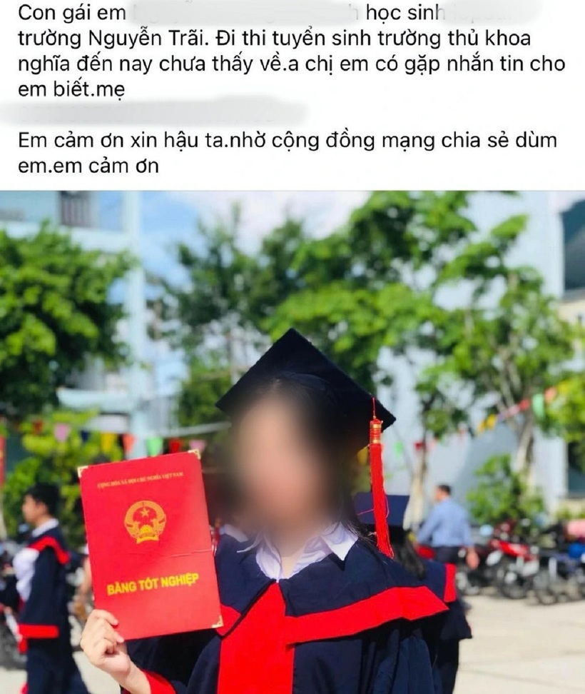Gia đình đăng tải thông tin tìm kiếm nữ sinh ở An Giang mất tích sau khi thi lớp 10. Ảnh: Dân trí