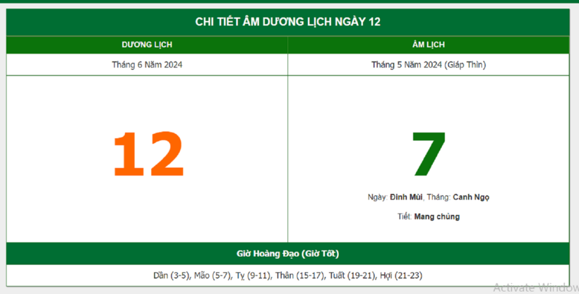 Âm lịch hôm nay 12/6 chuẩn nhất.