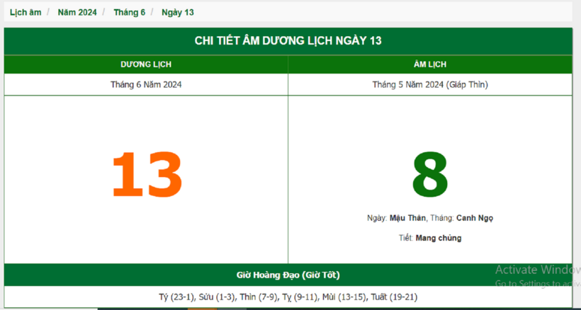 Âm lịch hôm nay 13/6 chuẩn nhất.