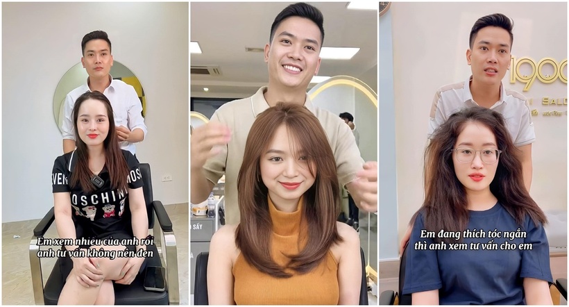 Hình ảnh CEO Nguyễn Chiến tư vấn tạo mẫu tóc cho khách hàng. Ảnh: Facebook 1900 Hair Salon