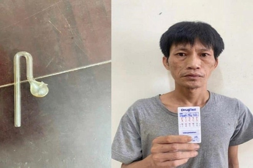 Đối tượng Sách bị bắt cùng tang vật sử dụng, tàng trữ ma túy. Ảnh: Công an Hà Tĩnh.