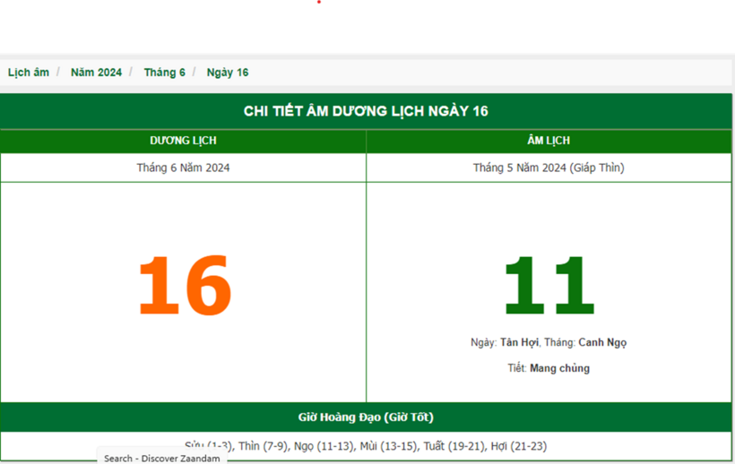 Âm lịch hôm nay 16/6 chuẩn nhất