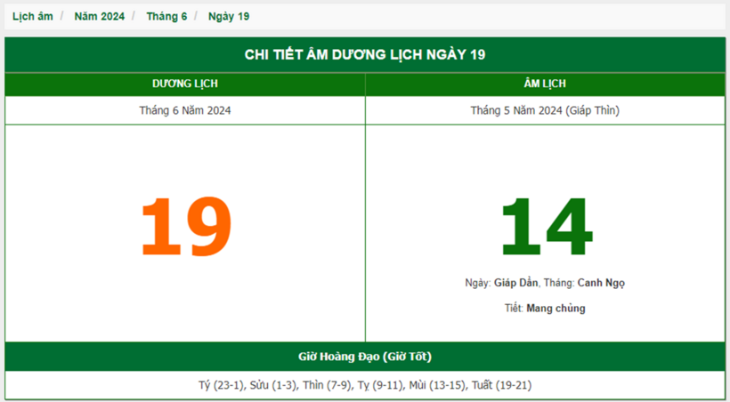 Âm lịch hôm nay 19/6 chuẩn nhất
