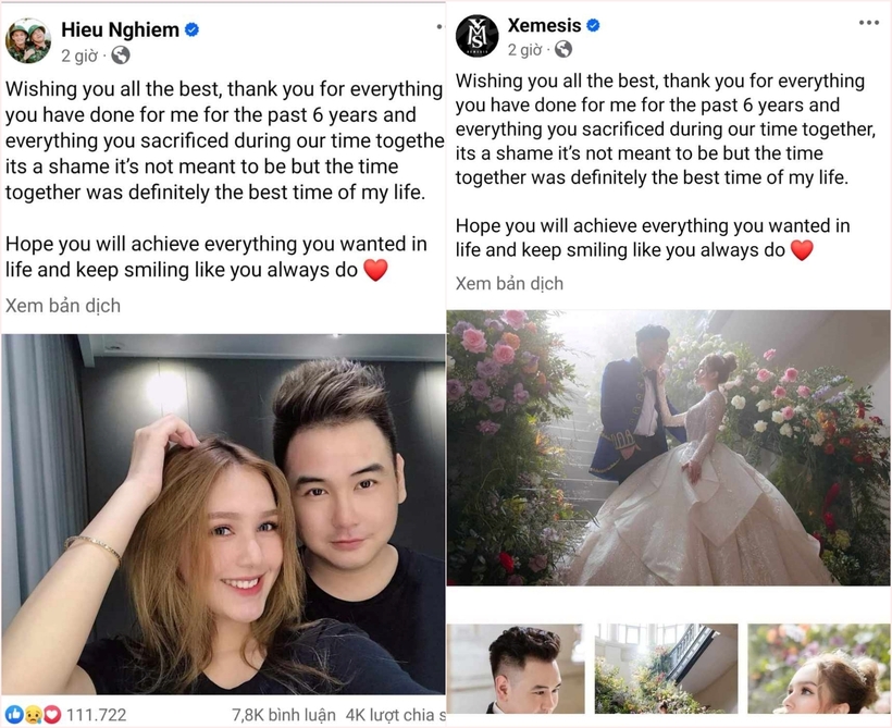 Xemesis xác nhận chuyện chia tay với Xoài Non qua bài đăng trên Fanpage có 1,3 triệu người theo dõi và Facebook cá nhân.