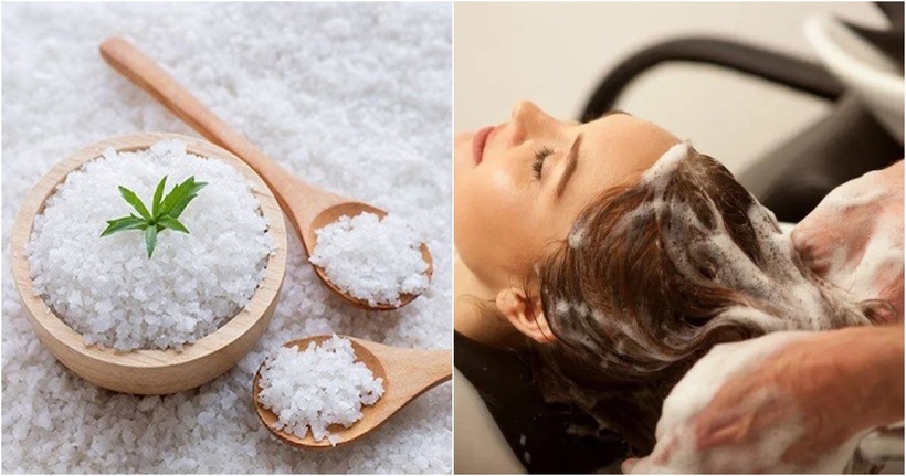 Công dụng của muối kết hợp với dầu gội.