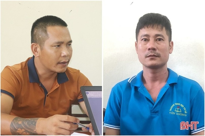 Đối tượng Vũ Văn Đức (bên trái) và Vũ Văn Tá tại cơ quan chức năng.
