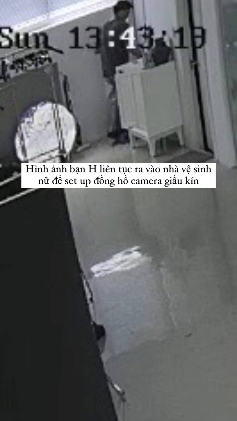 Hình ảnh trích xuất từ camera an ninh tại studio cho thấy N.T.H liên tục ra vào nhà vệ sinh nữ. Ảnh: FBNV