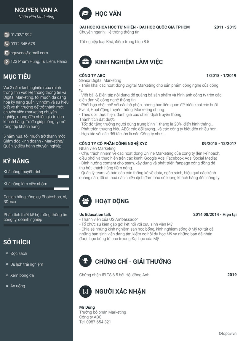 Mẫu CV nhân viên Marketing công nghệ