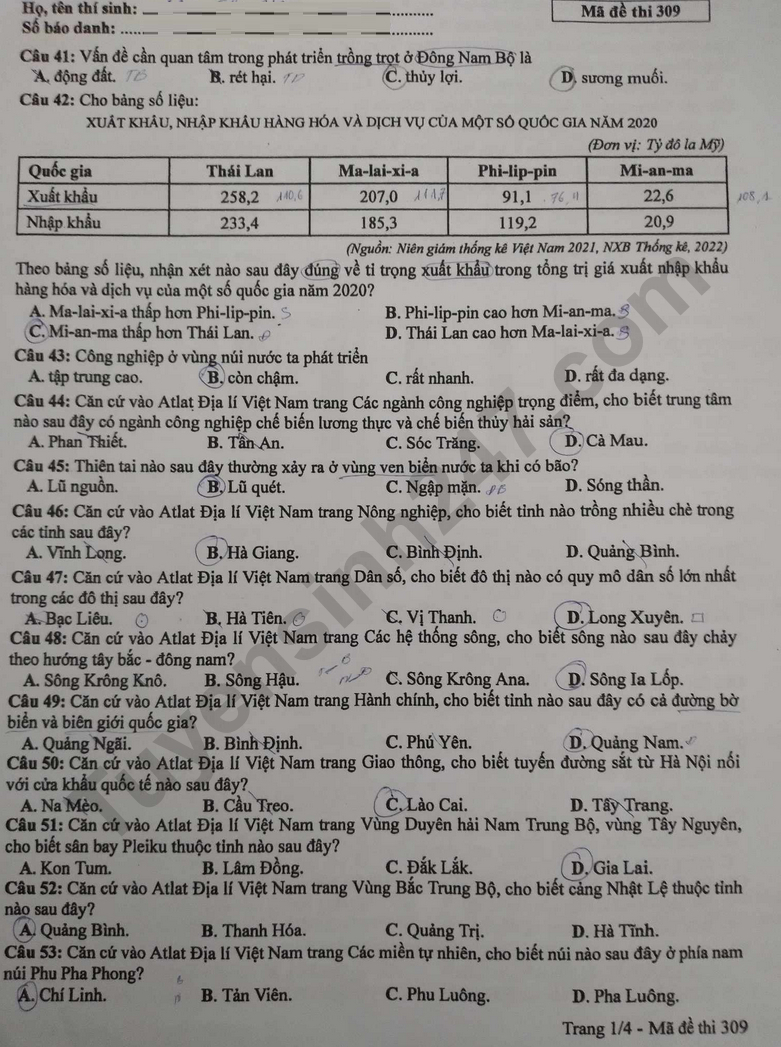 Đáp án đề thi môn KHXH - Lịch sử Địa lý GDCD mã đề 316 317 318 tốt nghiệp THPT 2024 chính xác nhất - 7
