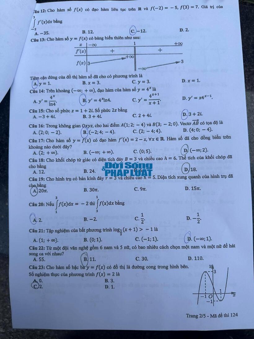 Đáp án đề thi môn Toán mã đề 124 tốt nghiệp THPT 2024 mới nhất, chính xác nhất - 4