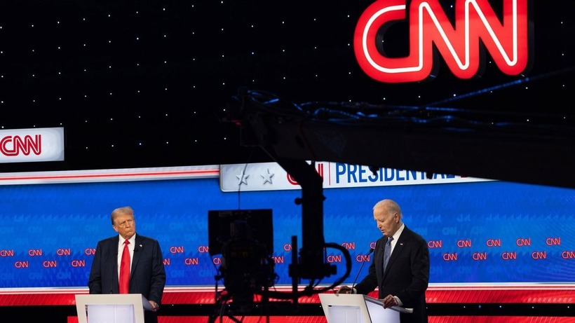 Ông Biden và ông Trump tại cuộc tranh luận đầu tiên trong khuôn khổ chiến dịch bầu cử Tổng thống Mỹ 2024. Ảnh: CNN