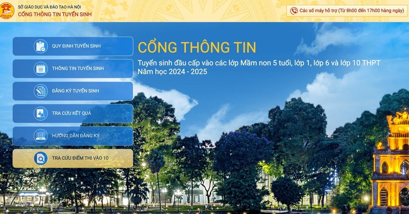 Giao diện chính của cổng thông tin tuyển sinh đầu cấp. Ảnh chụp màn hình