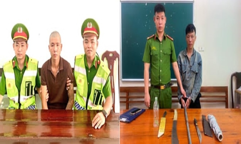 Hai đối tượng và tang vật liên quan đến vụ án.