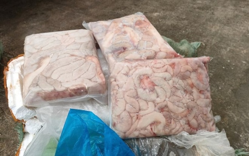 Nội tạng động vật được cấp đông lạnh, không nguồn gốc xuất xứ. Ảnh: Lao Động