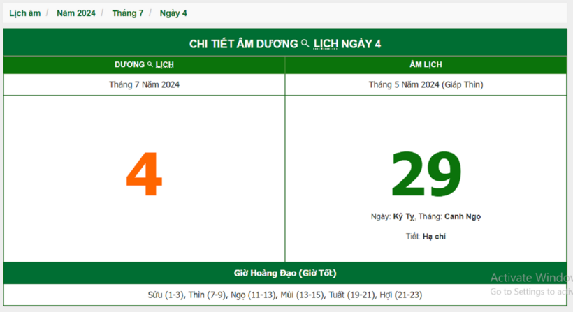 Âm lịch hôm nay 4/7 chuẩn nhất