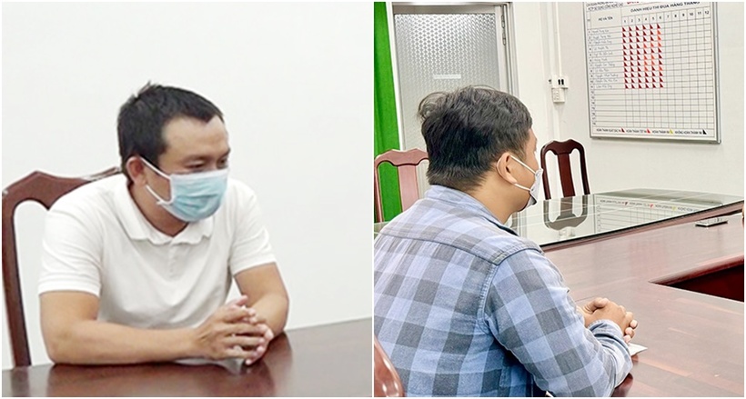 Ông T.T.H và H.V.T khai nhận tại cơ quan công an. (Ảnh: Công an)