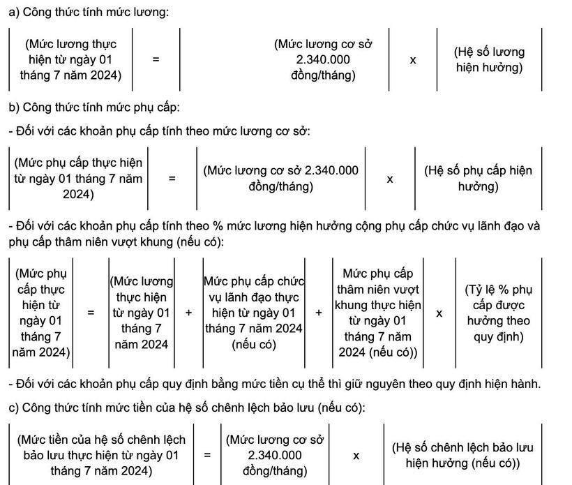 Công thức tính lương, phụ cấp. Ảnh: VietNamNet
