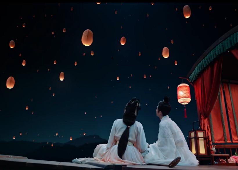 Trưởng công chúa Lý Dung và Bùi Văn Tuyên cùng nhau thả đèn hoa đăng, ngắm đèn trời và tâm sự sau khi làm hòa với nhau.