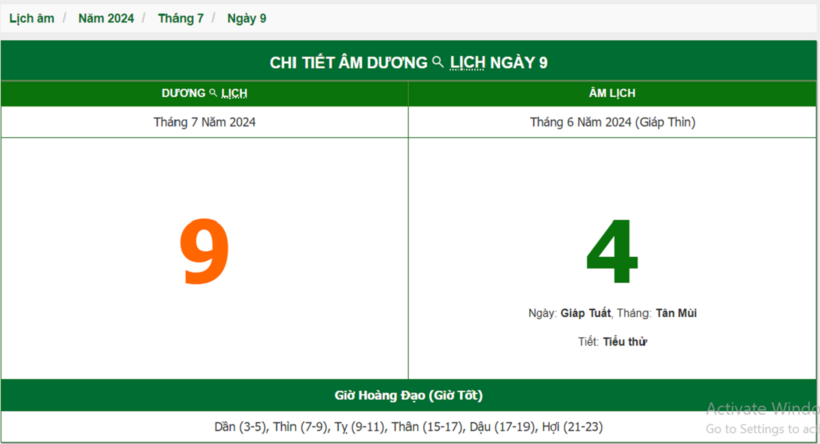 Âm lịch hôm nay 9/7 chuẩn nhất