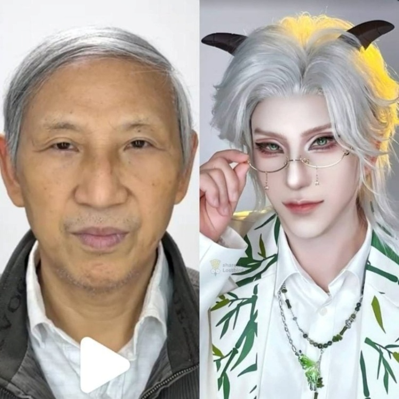 Nghệ sĩ trang điểm hóa trang cho ông nội 66 tuổi của mình thành các nhân vật trẻ trung, lấy cảm hứng từ anime. Ảnh: O.C