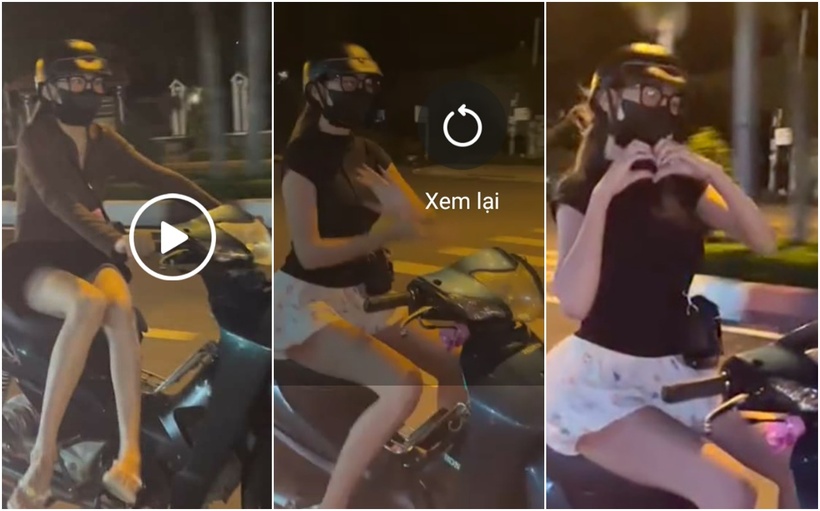 Hình ảnh cô gái chạy xe "làm xiếc" ở Vĩnh Long. (Ảnh: Chụp màn hình)