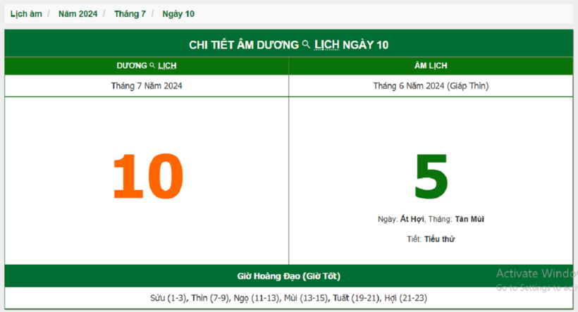 Âm lịch hôm nay 10/7 chuẩn nhất