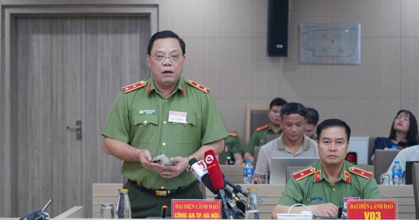 Trung tướng Nguyễn Hải Trung, Giám đốc Công an TP.Hà Nội thông tin tại họp báo.