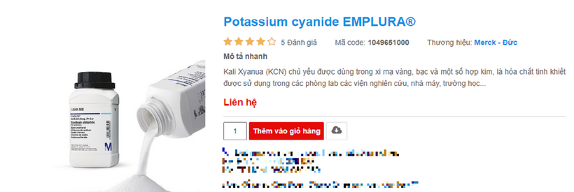Xyanua vẫn có thể mua được dễ dàng trên sàn thương mại. Ảnh: Nguồn Internet.