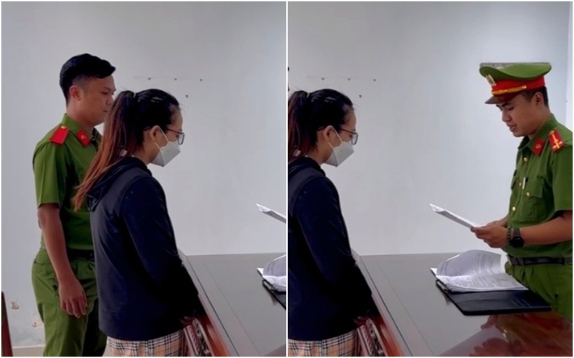 Cơ quan CSĐT Công an Đà Nẵng tống đạt quyết định khởi tố bị can đối với Nhi. (Ảnh: Công an)