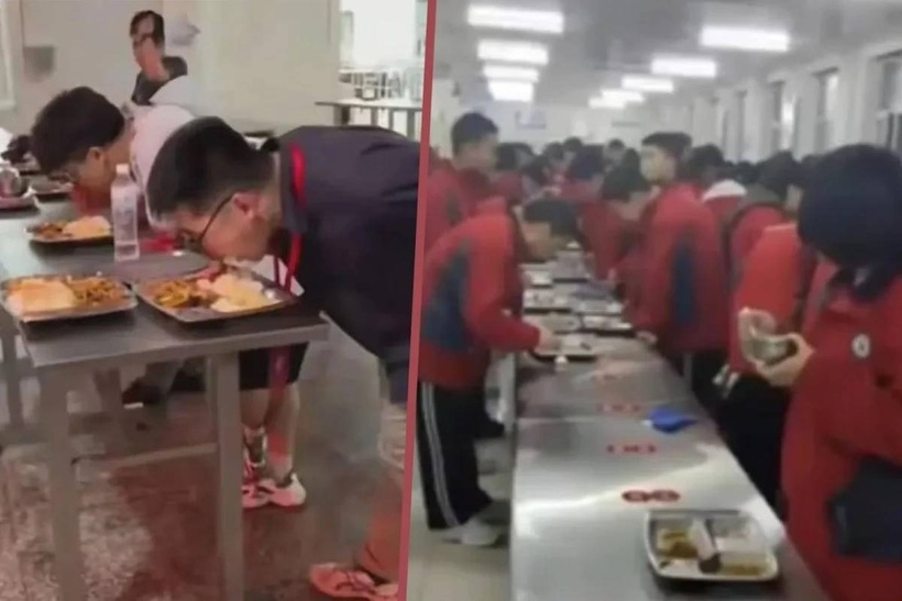 Trường học gây tranh cãi khi bắt học sinh đứng ăn đễ duỗi chân sau giờ học.