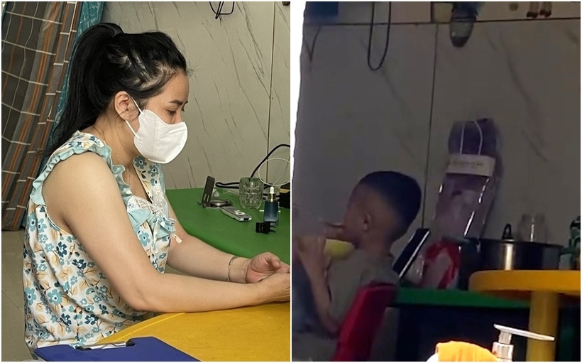 Chị Trịnh Thị Ngọc (đeo khẩu trang) được xác định có hành vi tát vào mặt trẻ nhỏ. (Ảnh: VietnamNet)