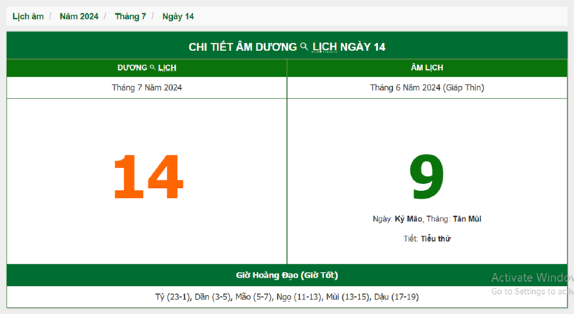 Âm lịch hôm nay 14/7 chuẩn nhất