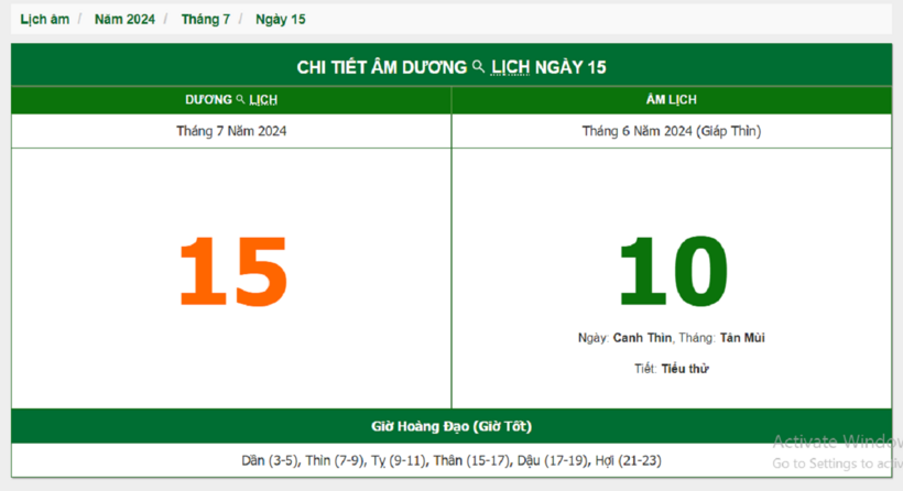 Âm lịch hôm nay 15/7 chuẩn nhất
