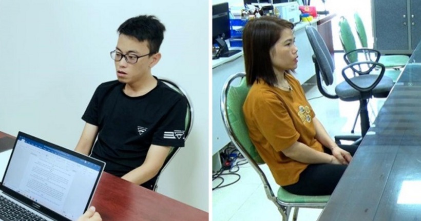 Đạt và Trang tại cơ quan công an. (Ảnh: Công an Lạng Sơn)