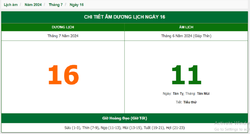 Âm lịch hôm nay 16/7 chuẩn nhất.