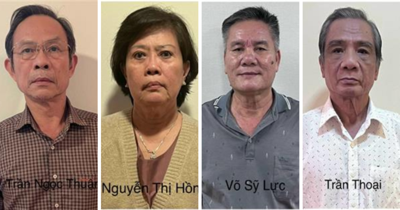 4 bị can (từ trái qua): Trần Ngọc Thuận; Nguyễn Thị Hồng; Võ Sỹ Lực; Trần Thoại. (Ảnh: Bộ Công an)