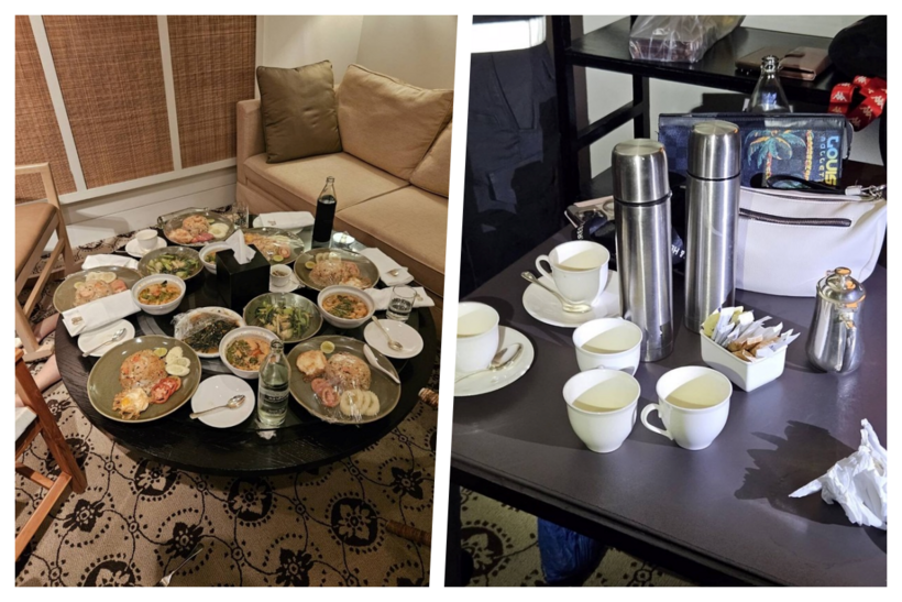 Hộp đựng, thìa, nĩa, thức ăn và các đồ dùng có liên quan được thu thập để tiến hành xét nghiệm. Ảnh: Matichon