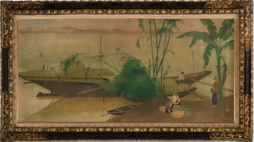 Lương Xuân Nhị (1914 – 2006). Bến sông. Mực và màu trên lụa. Ký và triện đỏ dưới phải. 56 x 116 cm