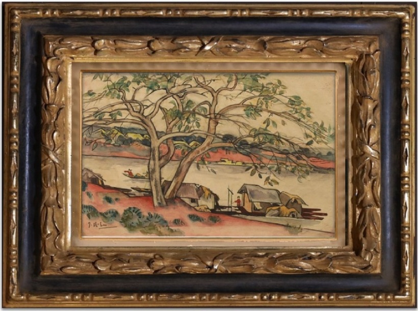 Nguyễn Trọng Kiệm (1930 – 1991). Bến sông. Màu nước trên giấy. Ký dưới trái. 33 x 50 cm