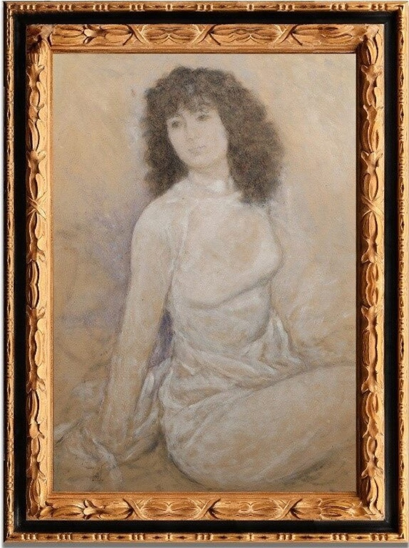 Trần Đông Lương (1925 – 1993). Chân dung thiếu nữ. Chì than và phấn màu trên giấy. Ký dưới trái. 55 x 80 cm