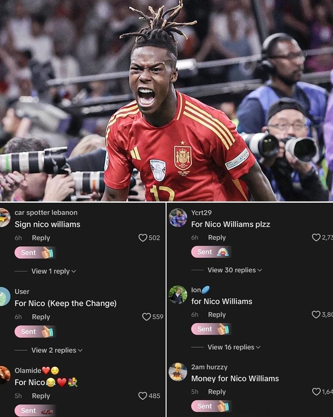 Người hâm mộ quyên góp tiền trên TikTok đồng thời yêu cầu Barcelona tiếp tục nỗ lực chiêu mộ Nico Williams