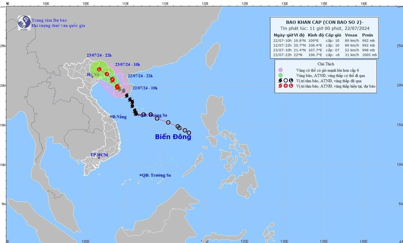 Hướng di chuyển của bão số 2 (Prapiroon). Ảnh: Trung tâm Dự báo khí tượng thủy văn quốc gia